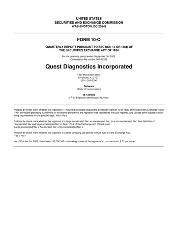 Vorschaubild Quest Diagnostics
 10-Q Quartalsbericht  