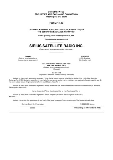 Thumbnail Sirius XM 10-Q Quarterly Report FY 