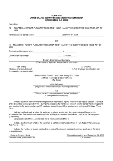 Thumbnail Becton Dickinson 10-Q Quarterly Report FY 