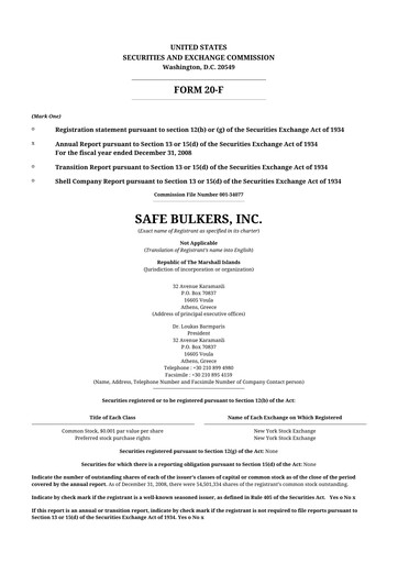 Thumbnail Safe Bulkers
 20-F Annual Report 
