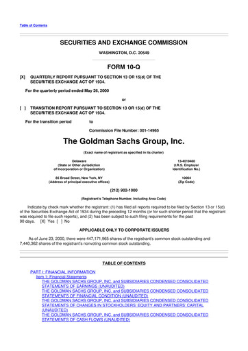 Thumbnail Goldman Sachs 10-Q Quarterly Report FY 