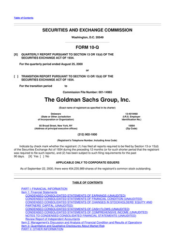 Thumbnail Goldman Sachs 10-Q Quarterly Report FY 