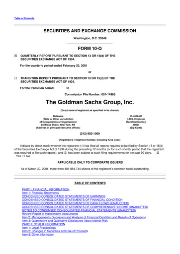 Thumbnail Goldman Sachs 10-Q Quarterly Report FY 