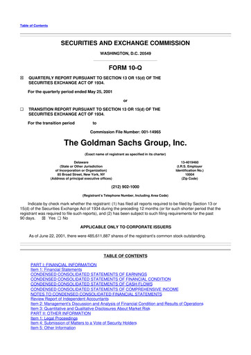 Thumbnail Goldman Sachs 10-Q Quarterly Report FY 