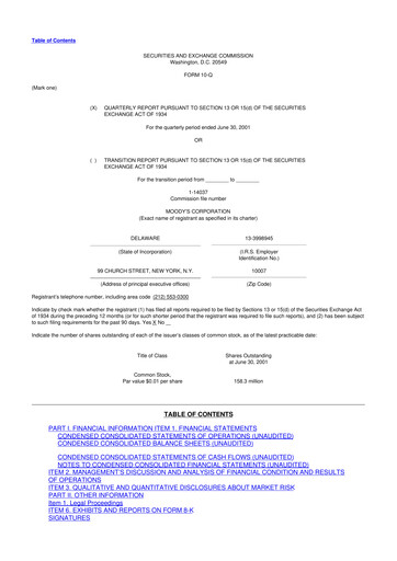 Thumbnail Moody's 10-Q Quarterly Report FY 