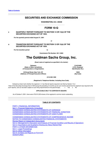 Thumbnail Goldman Sachs 10-Q Quarterly Report FY 