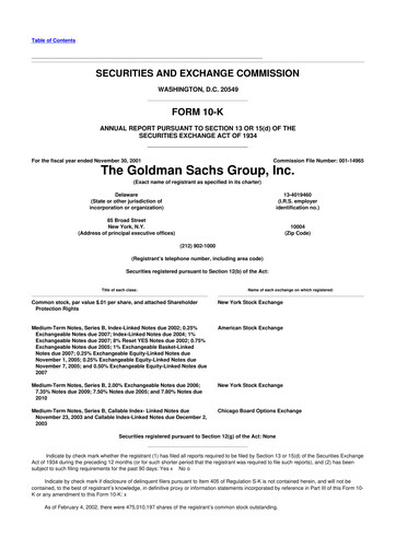 Vorschaubild Goldman Sachs 10-K Jahresbericht 2001