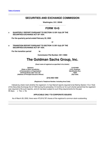 Thumbnail Goldman Sachs 10-Q Quarterly Report FY 