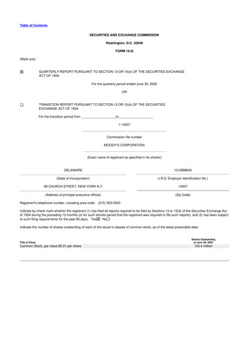 Thumbnail Moody's 10-Q Quarterly Report FY 