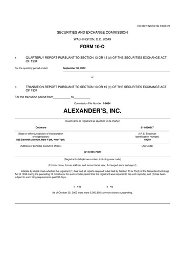 Thumbnail Alexander's, Inc. 10-Q Quarterly Report FY 