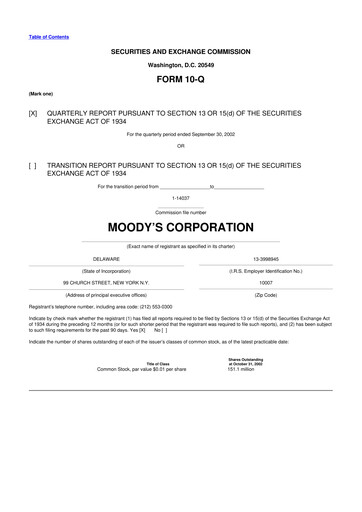 Thumbnail Moody's 10-Q Quarterly Report FY 