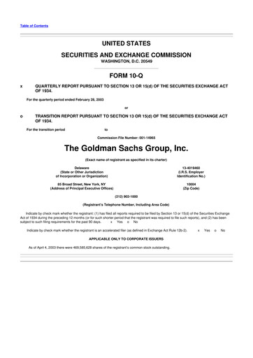 Thumbnail Goldman Sachs 10-Q Quarterly Report FY 