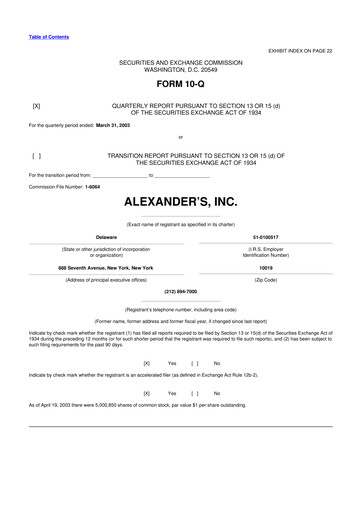 Thumbnail Alexander's, Inc. 10-Q Quarterly Report FY 