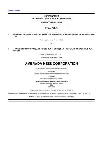 Thumbnail Hess 10-Q Quarterly Report FY 