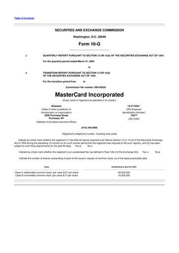 Thumbnail Mastercard 10-Q Quarterly Report FY 
