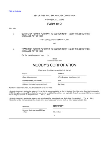 Thumbnail Moody's 10-Q Quarterly Report FY 
