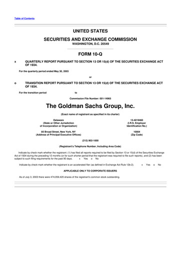 Thumbnail Goldman Sachs 10-Q Quarterly Report FY 