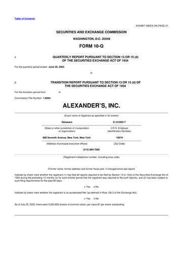 Thumbnail Alexander's, Inc. 10-Q Quarterly Report FY 