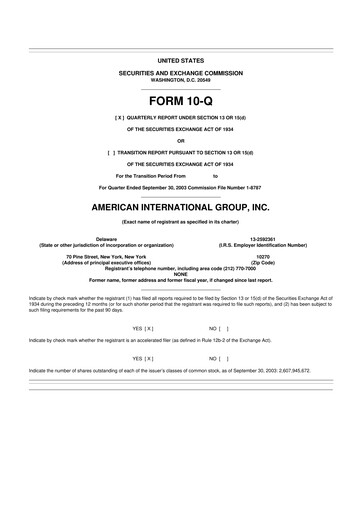 Thumbnail American International Group 10-Q Quarterly Report FY 