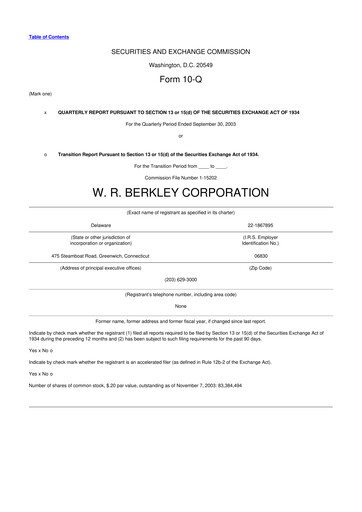 Thumbnail W. R. Berkley 10-Q Quarterly Report FY 