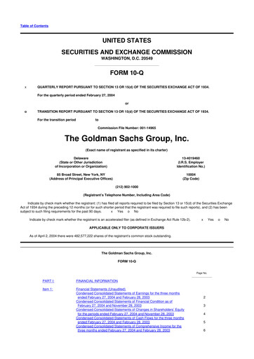Thumbnail Goldman Sachs 10-Q Quarterly Report FY 