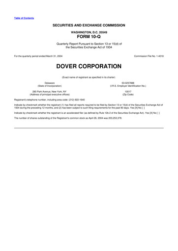 Miniature Dover Corporation 10-Q Rapport trimestriel  