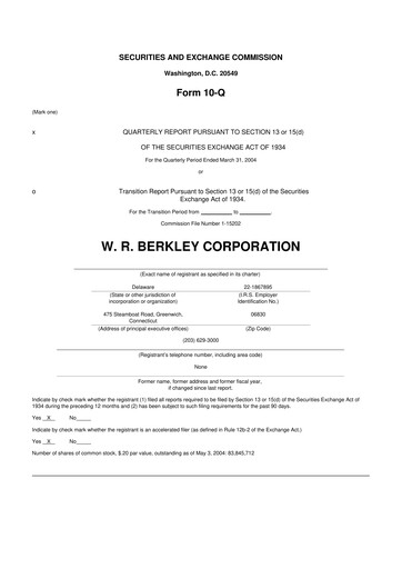 Thumbnail W. R. Berkley 10-Q Quarterly Report FY 