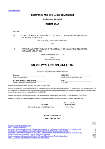 Thumbnail Moody's 10-Q Quarterly Report FY 