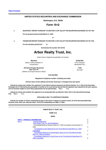 Thumbnail Arbor Realty Trust
 10-Q Quarterly Report FY 