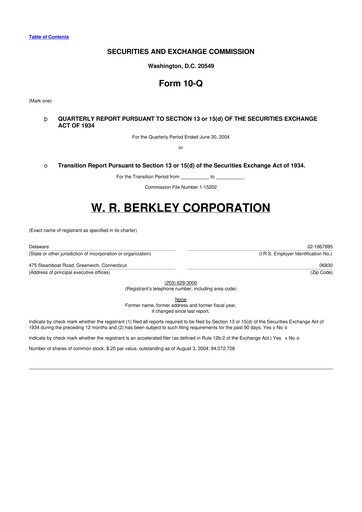 Thumbnail W. R. Berkley 10-Q Quarterly Report FY 