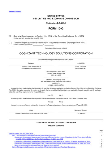 Thumbnail Cognizant Technology Solutions  10-Q Quarterly Report FY 