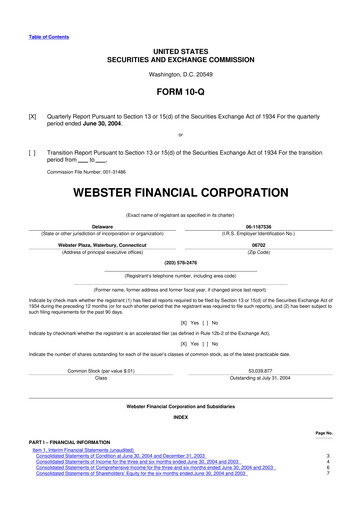 Thumbnail Webster Financial 10-Q Quarterly Report FY 