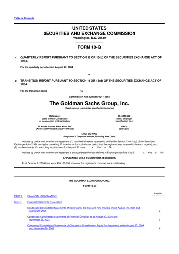 Thumbnail Goldman Sachs 10-Q Quarterly Report FY 
