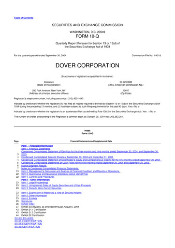 Thumbnail Dover Corporation 10-Q Quarterly Report FY 