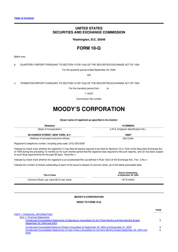 Thumbnail Moody's 10-Q Quarterly Report FY 