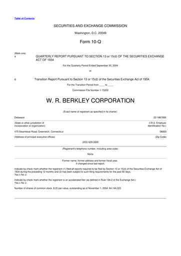 Thumbnail W. R. Berkley 10-Q Quarterly Report FY 