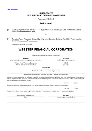 Thumbnail Webster Financial 10-Q Quarterly Report FY 