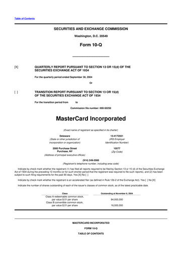 Thumbnail Mastercard 10-Q Quarterly Report FY 