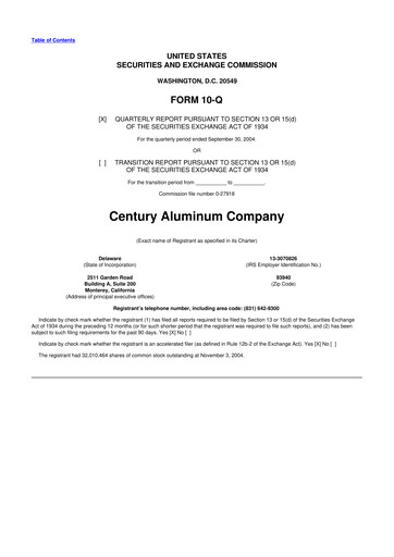 Thumbnail Century Aluminum
 10-Q Quarterly Report FY 
