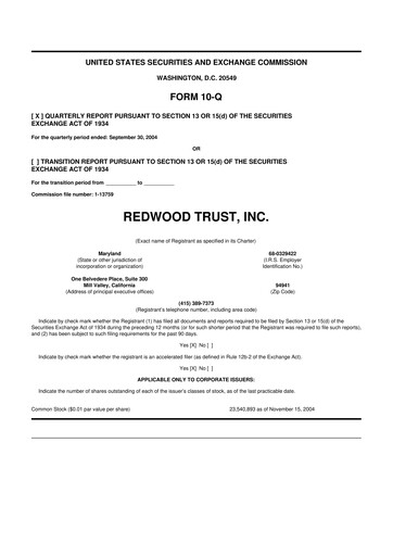 Thumbnail Redwood Trust 10-Q Quarterly Report FY 