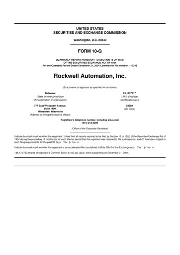 Thumbnail Rockwell Automation
 10-Q Quarterly Report FY 