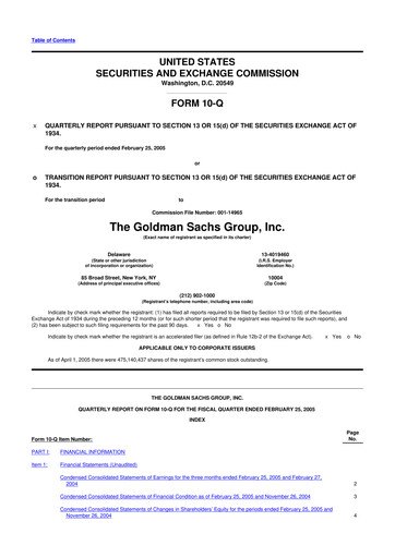 Thumbnail Goldman Sachs 10-Q Quarterly Report FY 