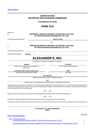 Thumbnail Alexander's, Inc. 10-Q Quarterly Report FY 