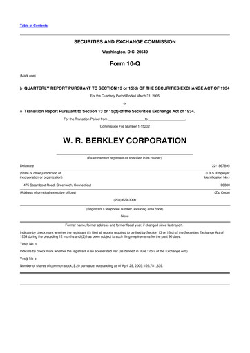Thumbnail W. R. Berkley 10-Q Quarterly Report FY 