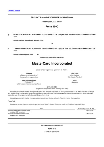Thumbnail Mastercard 10-Q Quarterly Report FY 