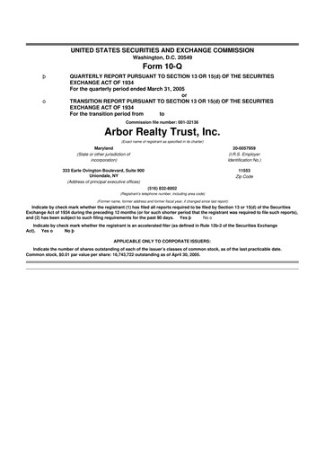 Thumbnail Arbor Realty Trust
 10-Q Quarterly Report FY 
