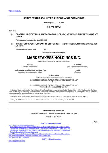 Thumbnail MarketAxess
 10-Q Quarterly Report FY 