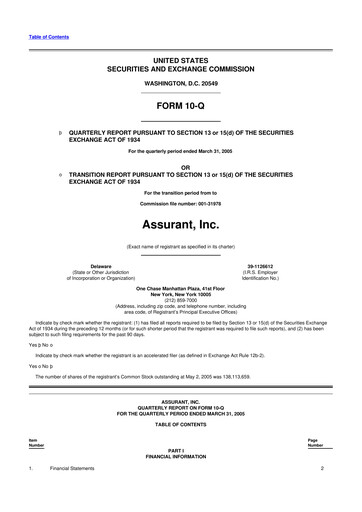 Thumbnail Assurant 10-Q Quarterly Report FY 