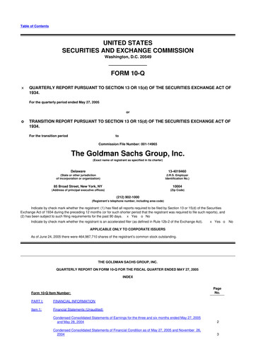 Thumbnail Goldman Sachs 10-Q Quarterly Report FY 
