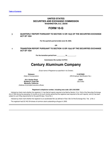 Thumbnail Century Aluminum
 10-Q Quarterly Report FY 